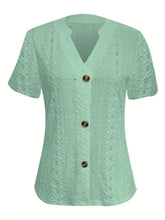 Openwork Notched Short Sleeve Top OutfitFlow